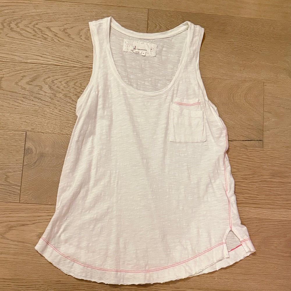 NWOT Anthropologie Women's White Tank Top with Pink Stitching size XS